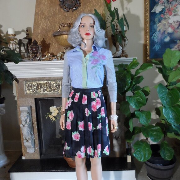 Moschino CheapandChic Blue Multi Cotton/Silk Pleated Dress Size US 4 - Picture 3 of 16